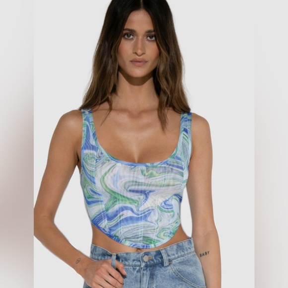 BY.DYLN Tops - BY.DYLN Suki Corset in Blue Print